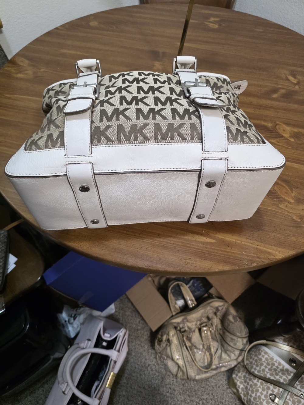 Michael Kors Brown and Cream MK Signature Shoulder Tote - Picture 10 of 16